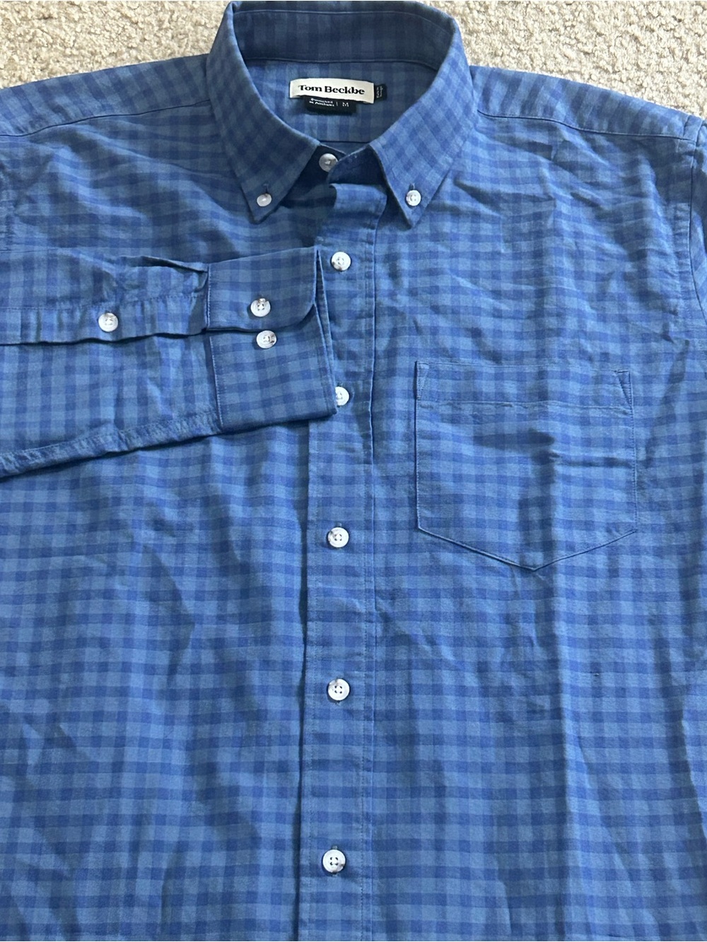Tom Beckbe Men's Blue Check Button-Down Shirt Long Sleeve Size Medium